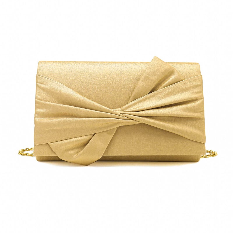 IXEBELLA Satin Evening Bag Bow Flap Clutch Purse for Women Formal Party/Prom/Wedding (Gold) - Image 1